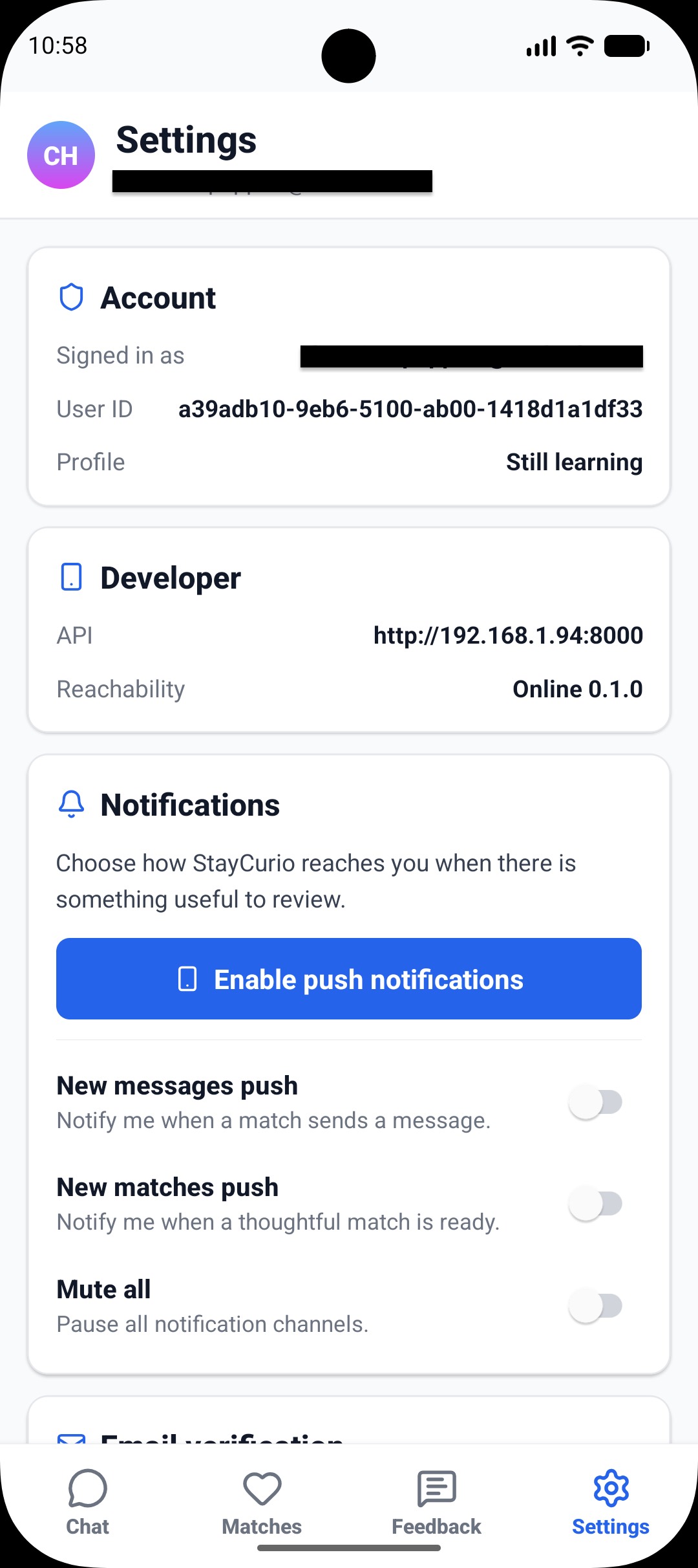 Real Life Friends screenshot: Android settings