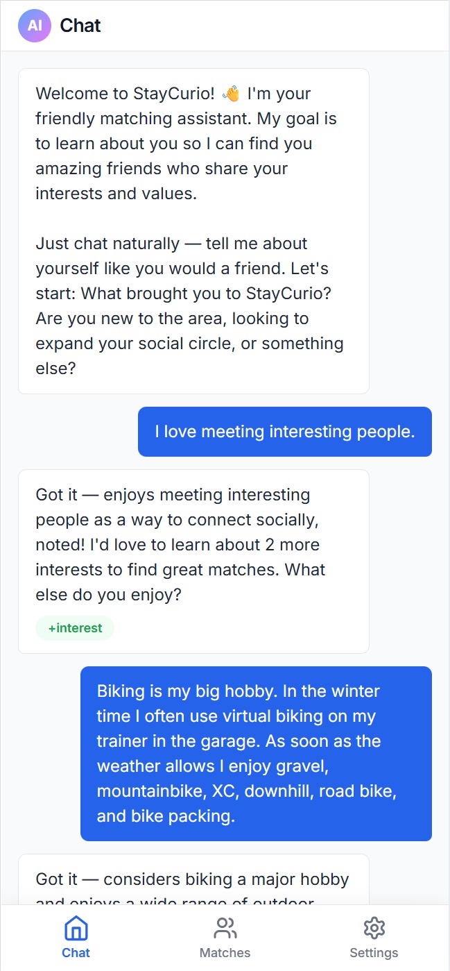 Real Life Friends screenshot: User chat mobile web