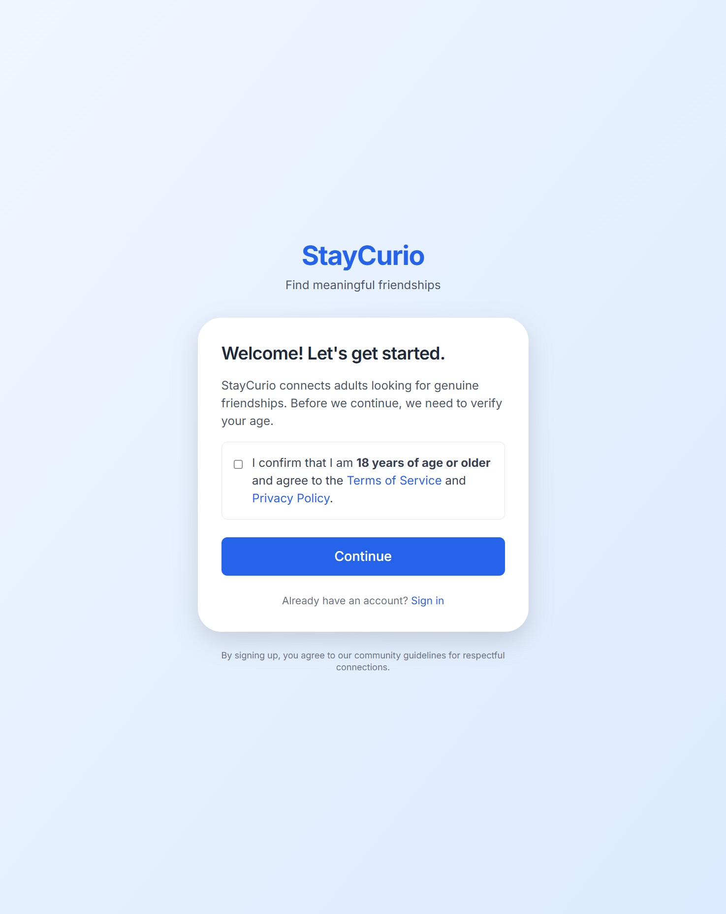Real Life Friends screenshot: Signup step one