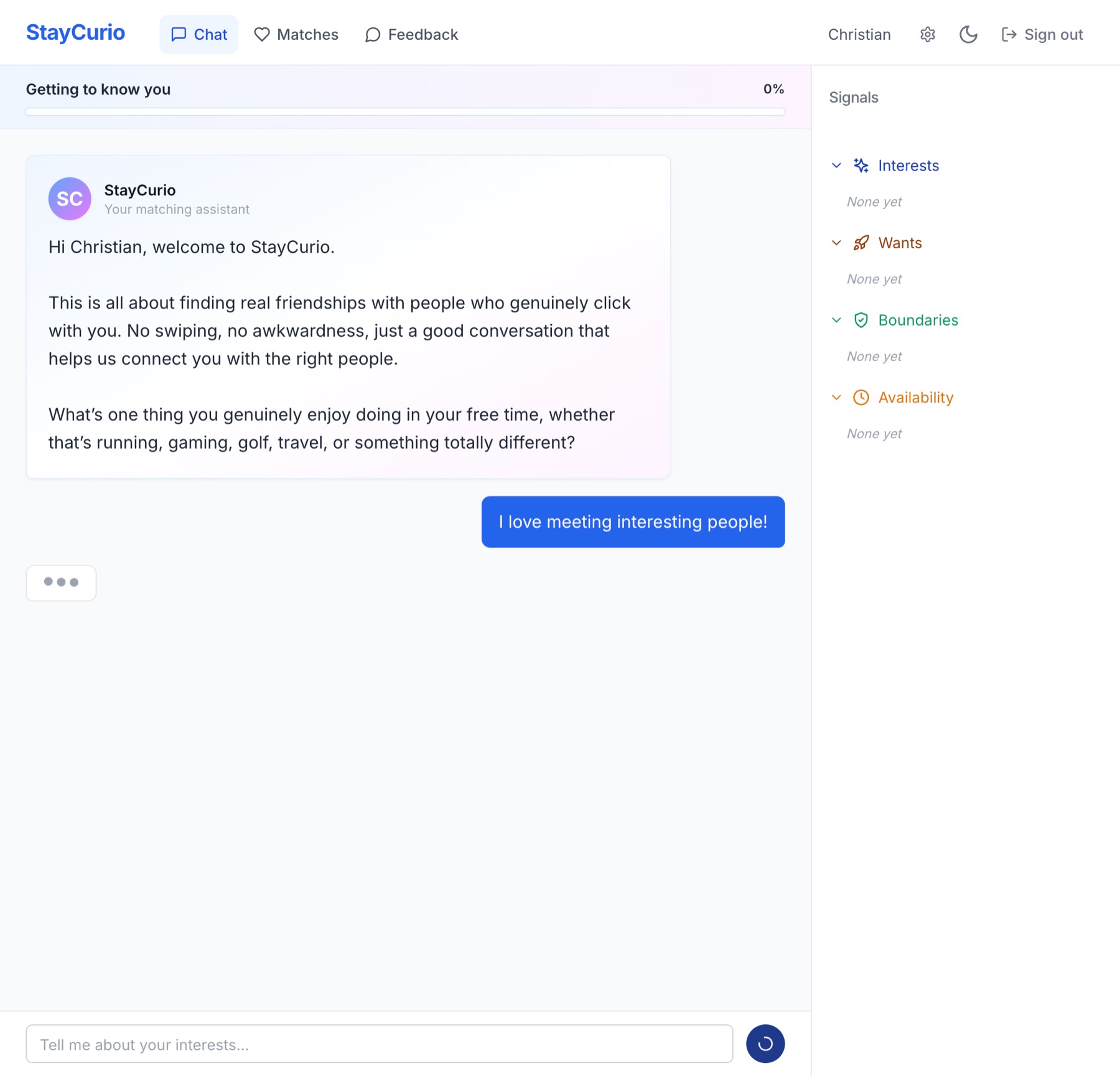 Real Life Friends screenshot: Chat welcome