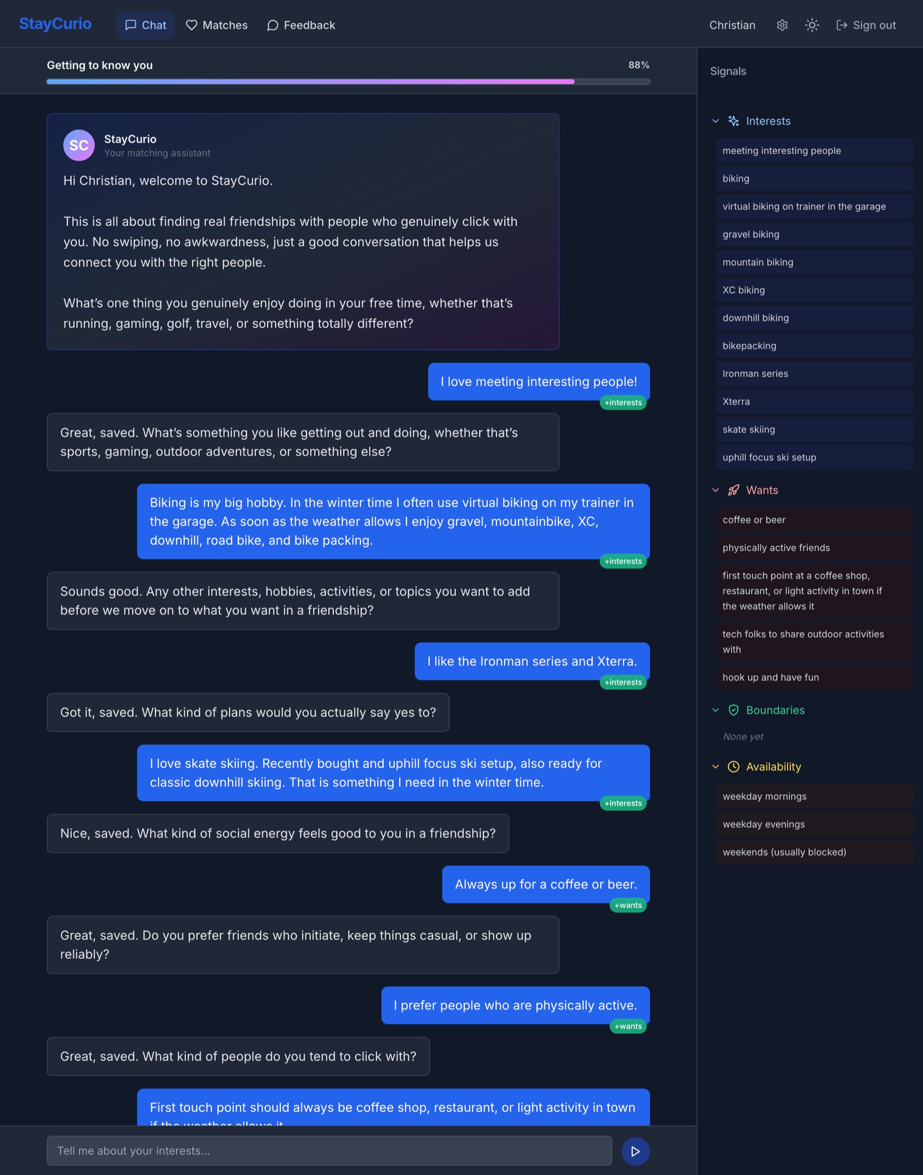 Real Life Friends screenshot: User chat dark mode