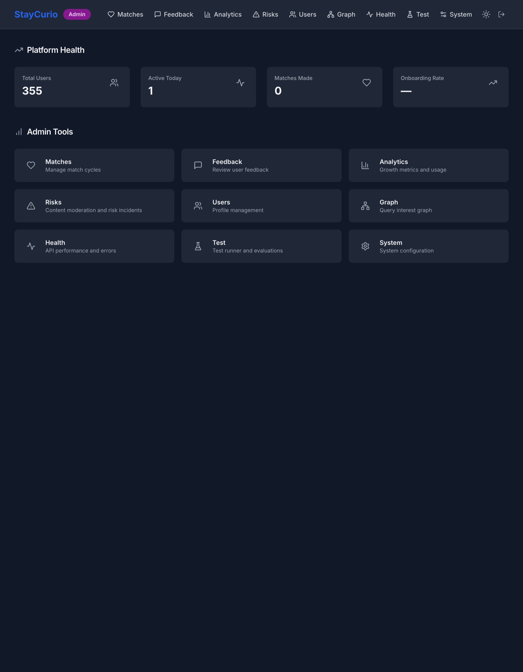 Real Life Friends screenshot: Dashboard dark mode