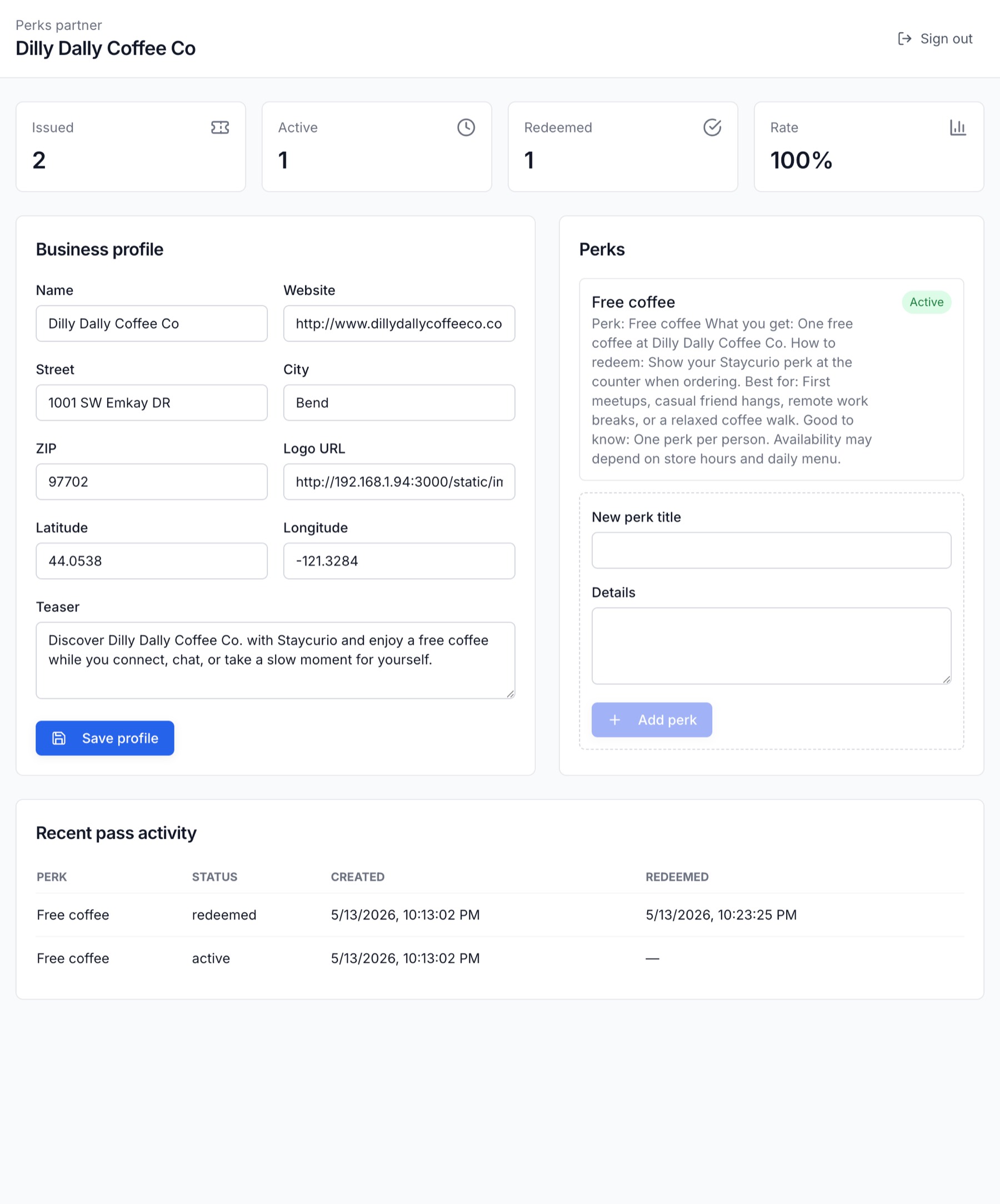 Real Life Friends screenshot: Partner portal management